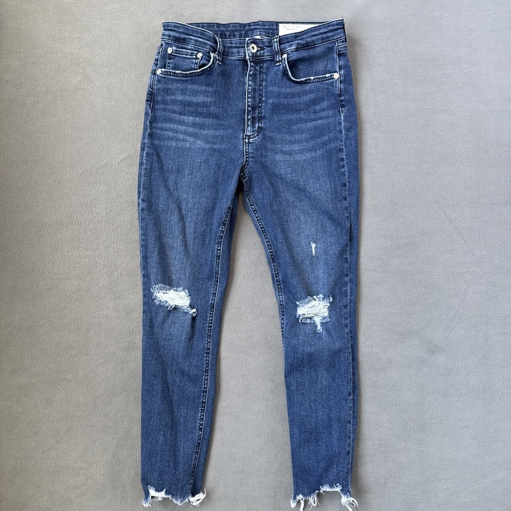 Rag & Bone Nina High Rise Skinny Jeans Womens 29 Blue Distressed‎ Stretch Denim